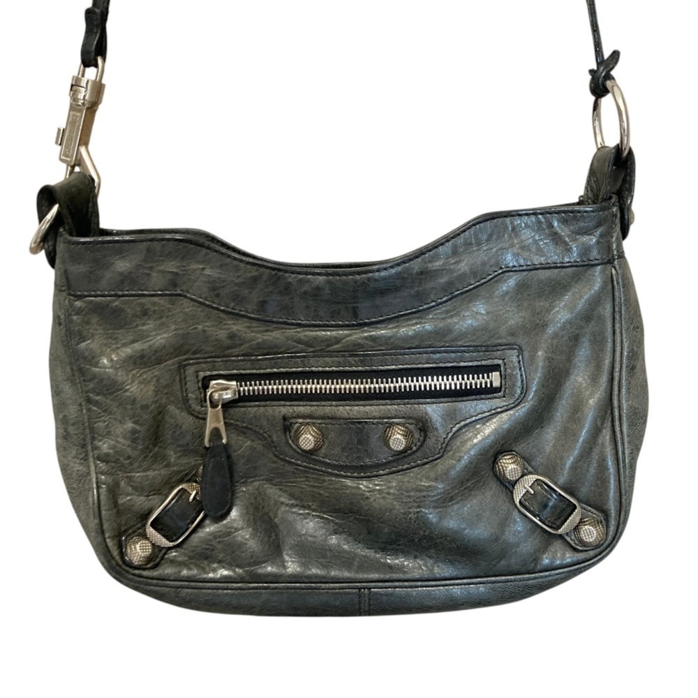 BALENCIAGA Giant Hip Leather Shoulder Bag, Khaki, Women's